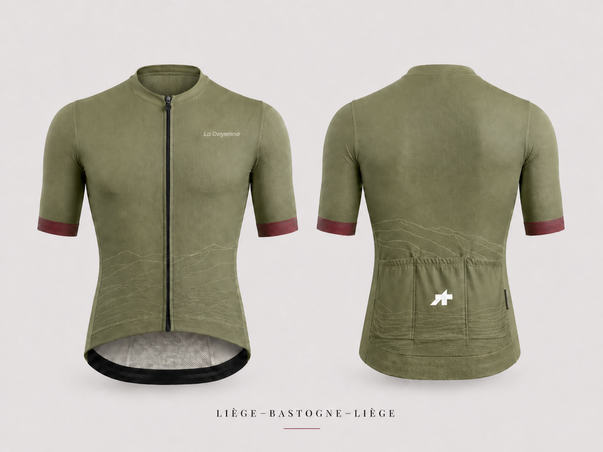 Approved Cycling men's short-sleeve cycling jersey — on-bike shot, off-bike, front view