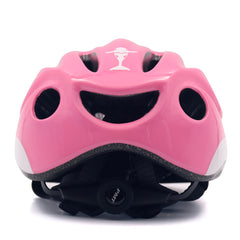 Rear view of PMT K-10 bike helmet for kids, highlighting integrated safety reflectors for visibility