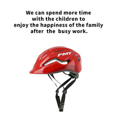 PMT K-10 children's helmet displayed on a cycling mannequin, emphasizing its ergonomic design and safety features