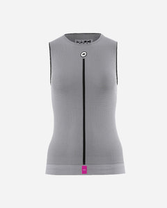 Assos Summer P1 SS Women's Sleeveless Base Layer on a model, showcasing the seamless mesh fabric for optimal breathability.