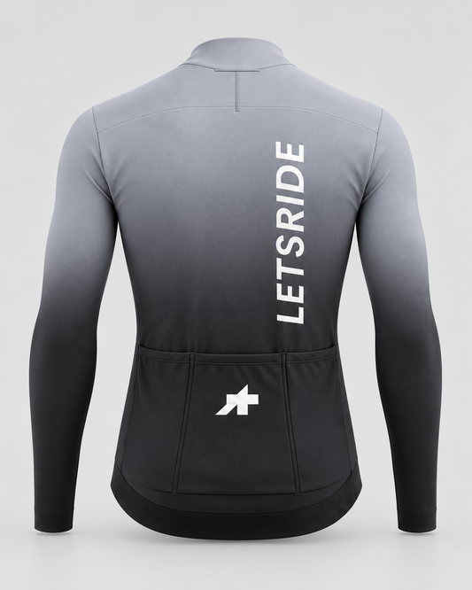 Approved Club Spring/Fall S11 Ice Grey long sleeve cycling jersey — back with LETSRIDE pockets