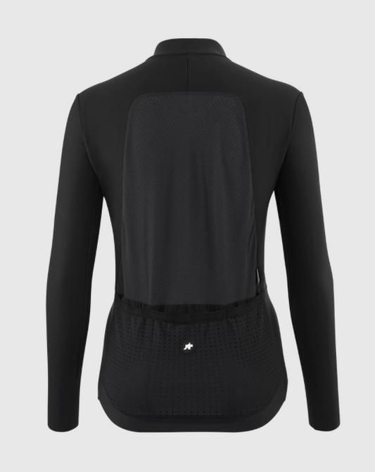 Approved Cycling: ASSOS DYORA R Spring/Fall Jersey S11 — Women. Front view on a female rider, showcasing the RaceFit and win…