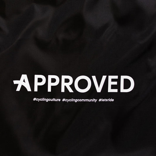 Approved Drawstring Cycling Bag, water-resistant material detail, highlighting durability for all-weather use.