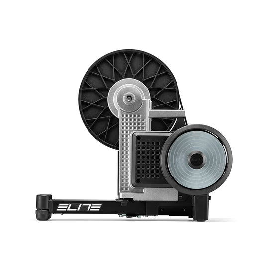 Detail of Elite Avanti interactive direct-drive smart trainer showcasing ±1% accuracy and 2100W power output.