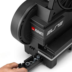 Elite Avanti interactive smart trainer. View of robust construction, designed for high-performance virtual riding.