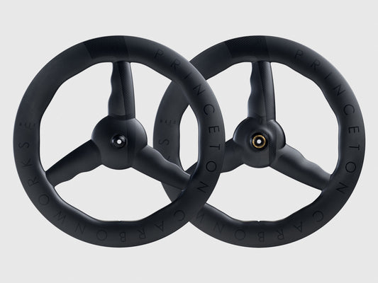 Approved Cycling Princeton Carbonworks Mach 7580 TSV2 road bike wheel, side profile, disc brake compatible.