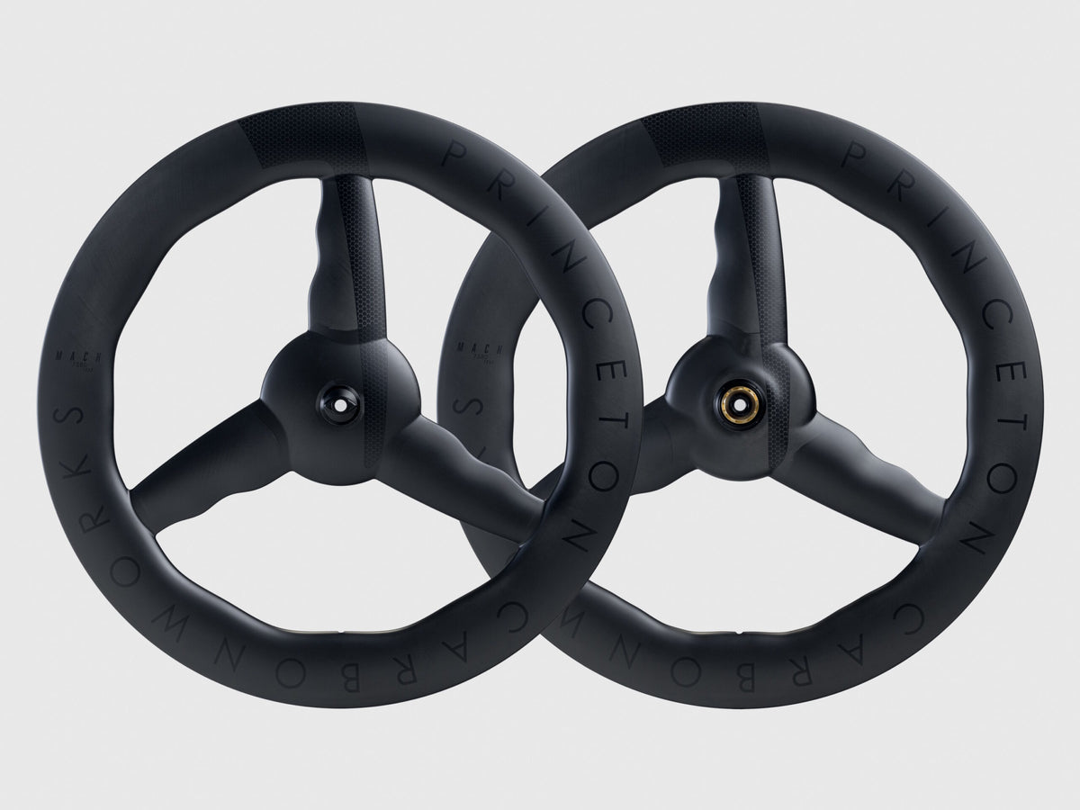 Approved Cycling Princeton Carbonworks Mach 7580 TSV2 road bike wheel, side profile, disc brake compatible.