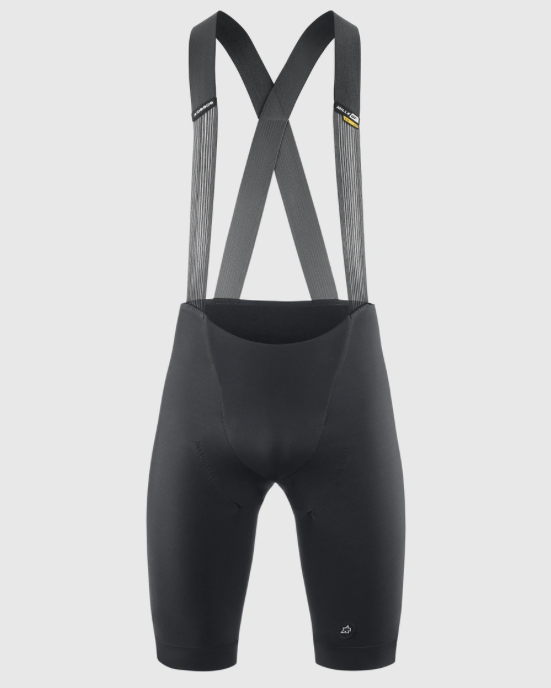 ASSOS MILLE GTS S11 men's bib shorts with brushed thermal RX EVO Light fabric, side profile.