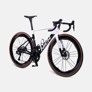 Approved Cycling Nich Faith Road Bike, silhouette against a blurred road racing background, dynamic shot