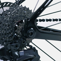 Nich Faith Road Bike, detail of bottom bracket area, showcasing carbon construction and stiffness