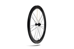 Studio shot of the ATEM SilkRoad 5.5 rear wheel, showcasing the deep section and wave rim technology for multi-directional w…