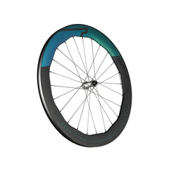 Princeton CarbonWorks Wake 6560 Evolution II wheels mounted on a road bike, dynamic riding shot