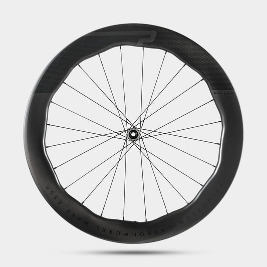 Princeton CarbonWorks Wake 6560 Evolution II wheelset, side profile, showing aerodynamic rim shape