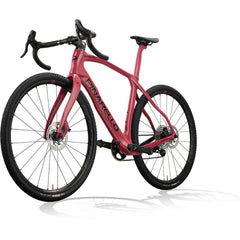 Approved Cycling's Pinarello Grevil F7 Red Wine road bike, detail of aggressive front fork and disc brakes optimized for 700…