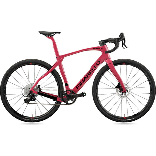 Pinarello Grevil F7 Red Wine road bike, full side profile showcasing aerodynamic frame and integrated cabling by Approved Cy…