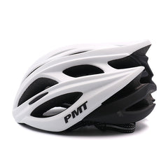 Dynamic shot of PMT M-12 helmet on a rider in aggressive road cycling position, minimizing drag