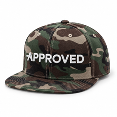 Approved Snapback cap in bottle camo with white embroidered Approved logo