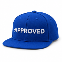 Approved Snapback cap in blue with white embroidered Approved logo