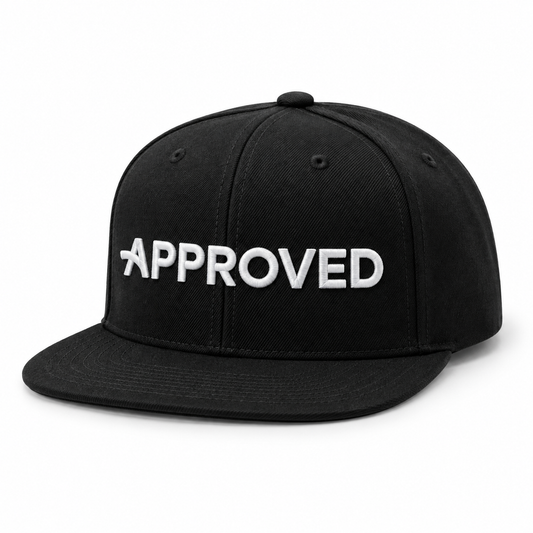 Approved Snapback cap in black with white embroidered Approved logo