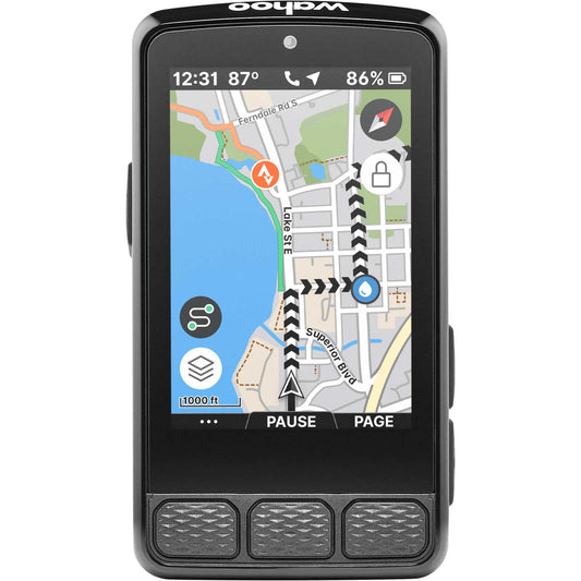 Wahoo ELEMNT Roam V3 bike computer with crisp 2.8" color display, showcasing turn-by-turn navigation.