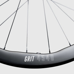 Front view: Princeton CarbonWorks Grit 4540 Evolution wheelset; showcasing disc brake compatibility.