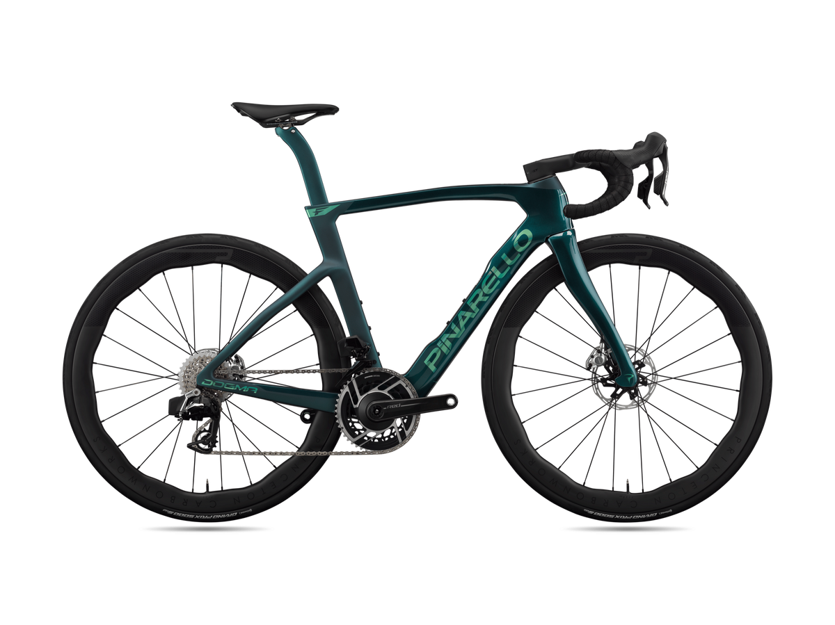 Pinarello Dogma F 2026/27 in Obsidian Emerald — official colour reference; complete custom build specifications may differ from photo