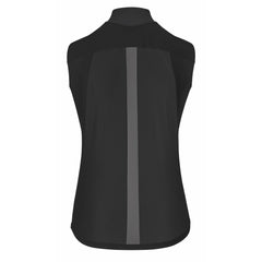 Close-up of Assos DYORA RS Women's Gilet, detailing 3-layer softshell construction.