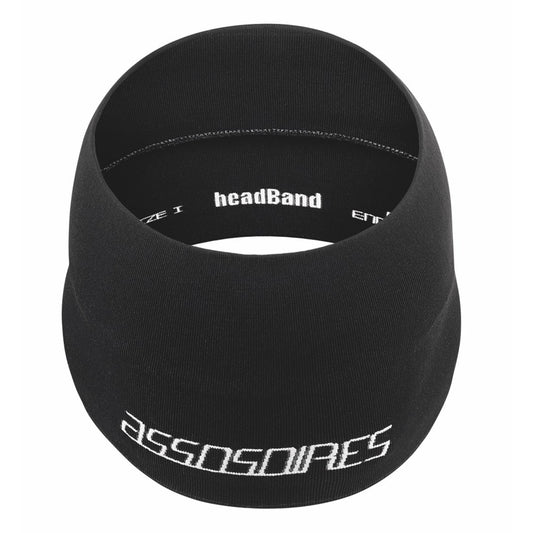 Close-up of the Assos Spring/Fall Cycling Headband, highlighting its seamless, circular design and breathable fabric for opt…