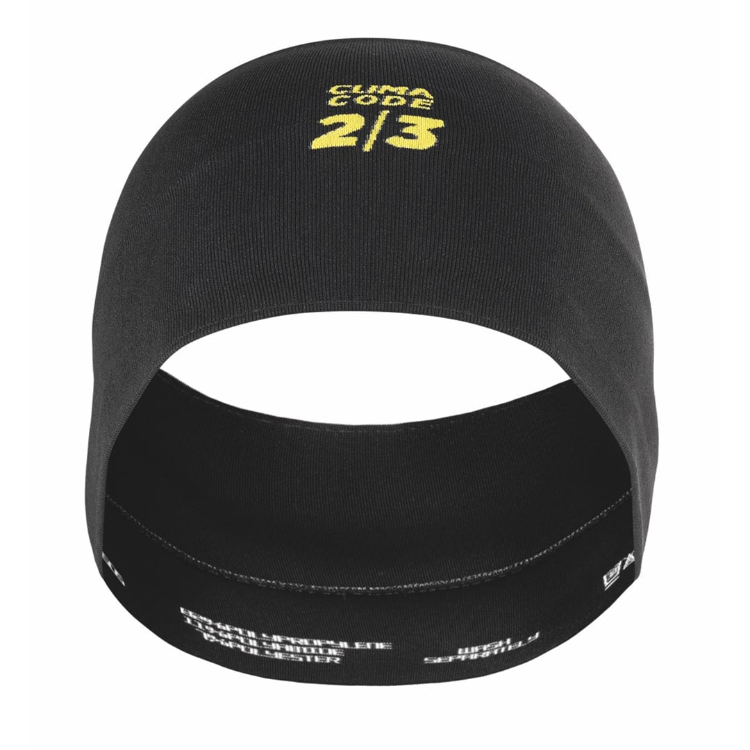 Assos Spring/Fall Cycling Headband, lightweight and windproof, shown from a rider's perspective in cool-weather conditions.…