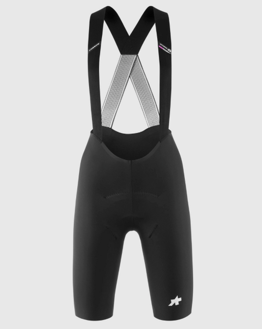 Assos DYORA R Bib Shorts S11 women's side profile, showcasing breathable compression and second-skin fit for racing.