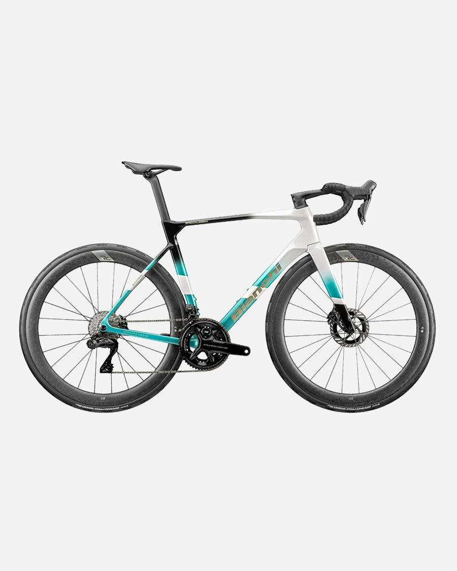 Bianchi Specialissima RC Red AXS Powermeter RC 49R Road Bike in Bianco/Celeste/Nero/Logo Cromato-Glossy