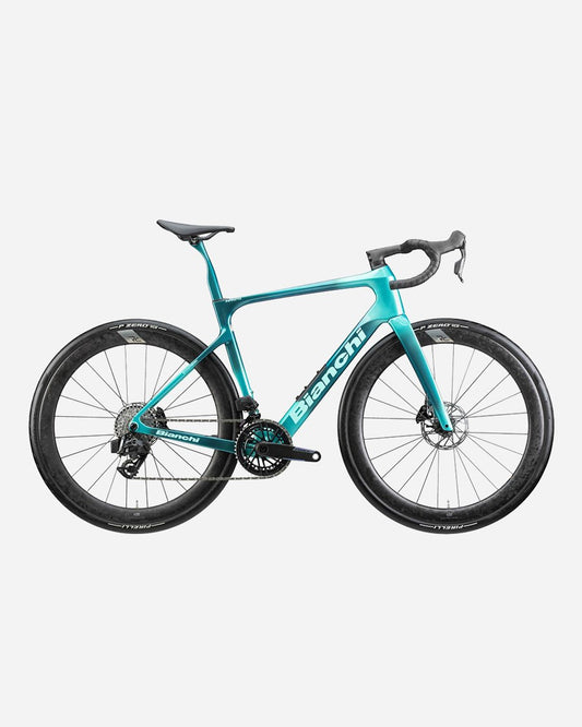 Bianchi Infinito PRO Ultegra Di2 Powermeter R49 Road Bike in Celeste/Dark Turquoise Full Glossy