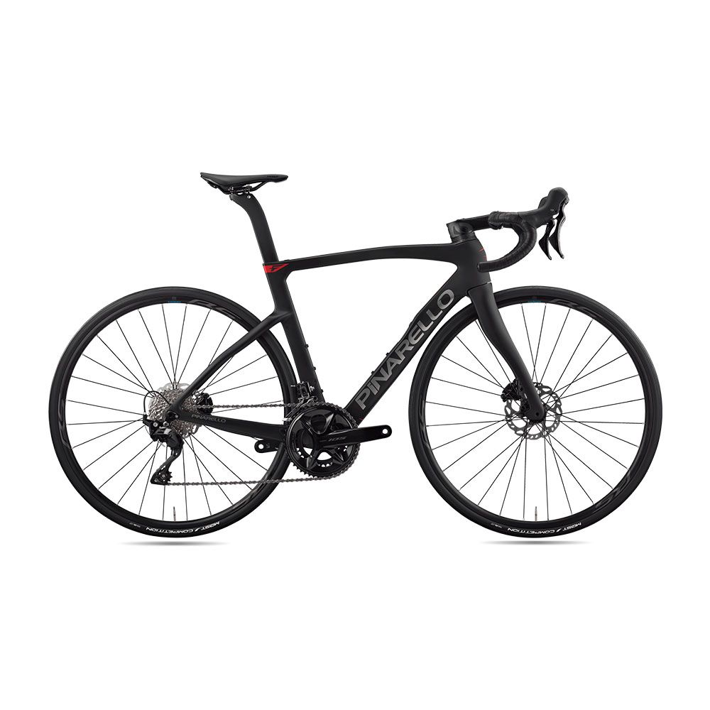 Pinarello F1 Road Bike full side profile, showcasing aerodynamic frame and integrated cockpit