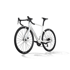 Pinarello F3 road bike front three-quarter view, emphasizing aggressive geometry and disc brakes.