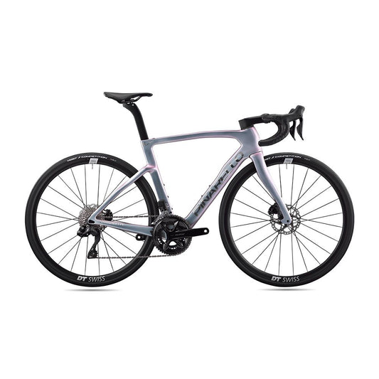 Pinarello F3 road bike, full side profile showcasing aerodynamic frame and integrated seat post.