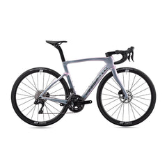 Pinarello F3 road bike, full side profile showcasing aerodynamic frame and integrated seat post.