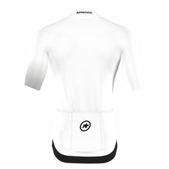 Men's APPROVED CYCLING Fundamental LTD. jersey. Close-up: stitched logo detail, precision craftsmanship, brand identity.