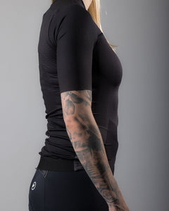 Approved Cycling Women's Fundamental LTD. jersey, close-up of moisture-wicking material.