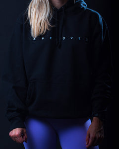 Approved Simple Hoody, close-up of sleeve cuff, black, revealing fabric texture and attention to finish.