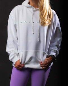 Approved Cycling Simple Hoody, close-up of hood detail, light gray, emphasizing quality stitching and material.