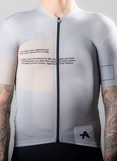 Approved Cycling Mindset Jersey unisex, moisture-wicking fabric detail, close-up texture by Assos of Switzerland