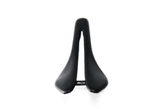 Berk Lupina Bike Saddle, carbon rails detail, oval rail structure, handmade in EU, high-performance. APPROVED CYCLING.